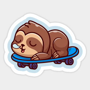 Cute Sloth Sleeping On Skateboard Cartoon Sticker